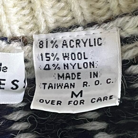 Vtg 80s Limited Express Sweater Women’s M Nordic Fair Isle Cream Black Gray - Picture 8 of 9